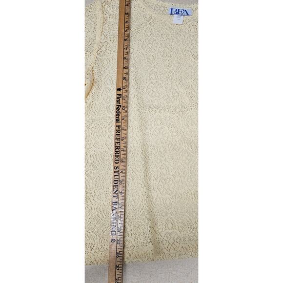 Vtg Sheer Crochet Overlay Lace Blouse Top Womens LP Cottage Coquette - Picture 7 of 7